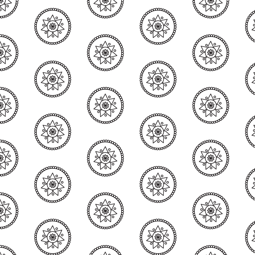 Transparent Pattern with Black Flower Circles on Clear Background