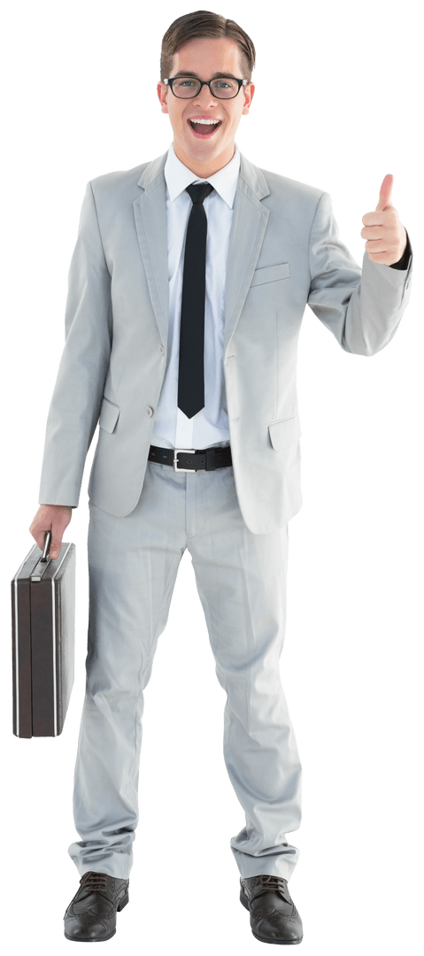 Transparent Businessman Giving Thumbs Up with Briefcase