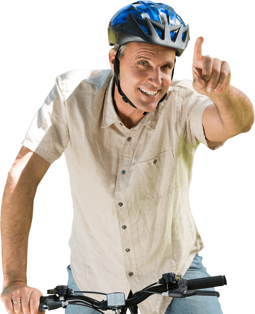 Transparent Portrait Smiling Male Cyclist Pointing
