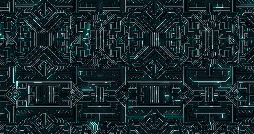 Glowing Circuit Board with Futuristic Light Trails Design