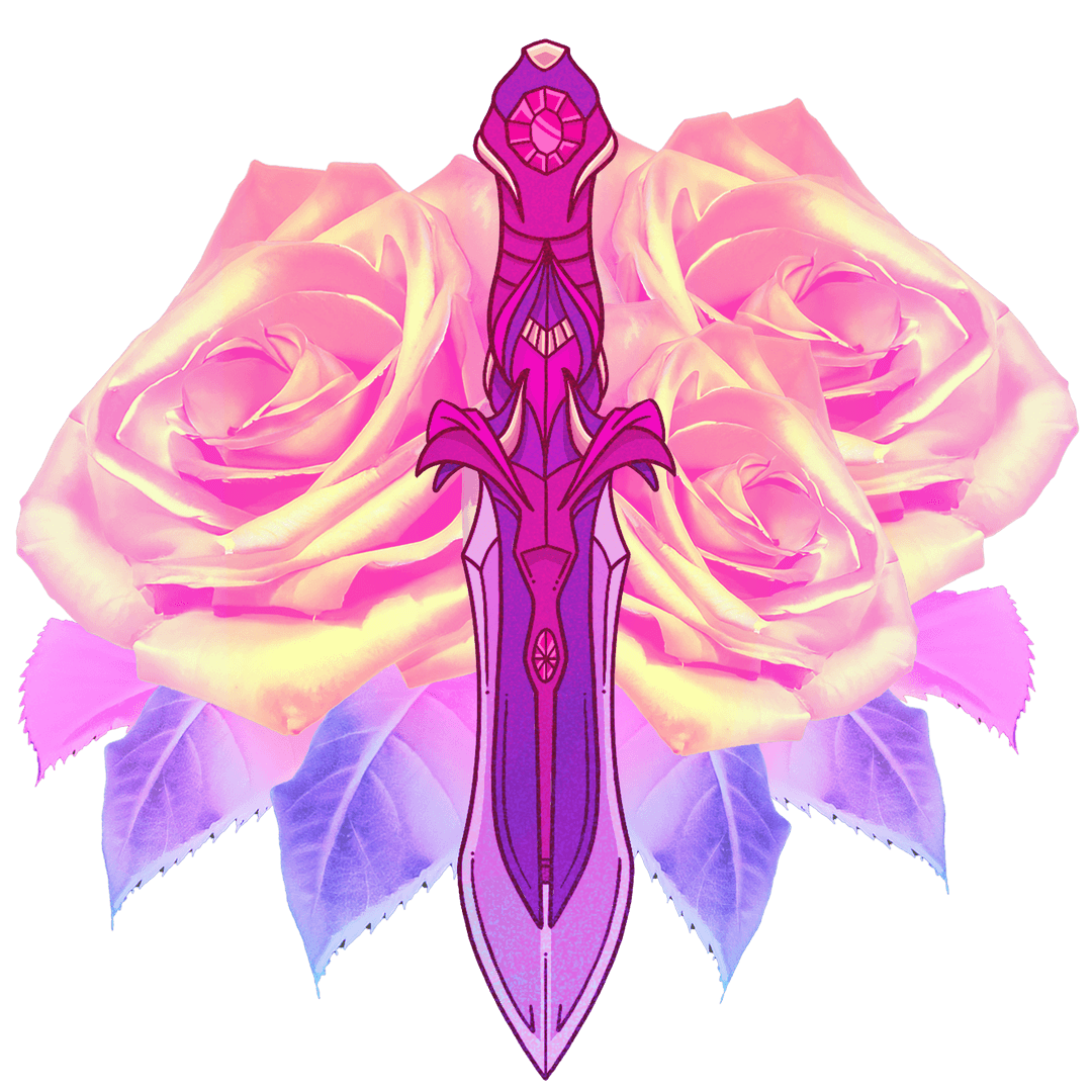 Ornate Transparent Dagger with Gradient Roses in Fantasy Style