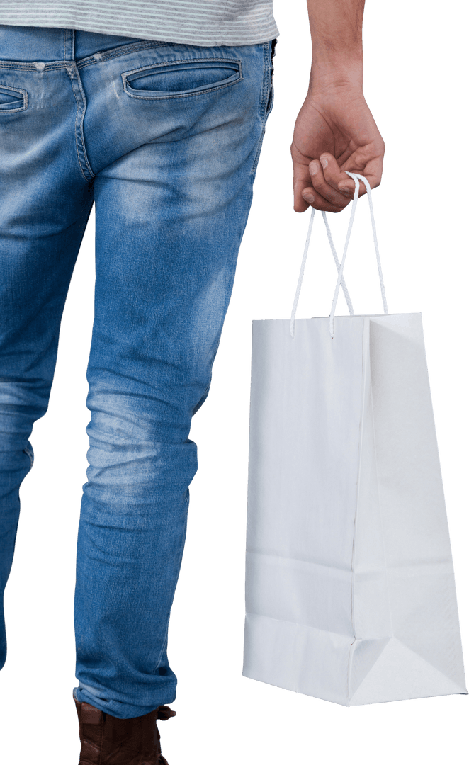 Man Wearing Jeans Holding White Shopping Bag Transparent Background