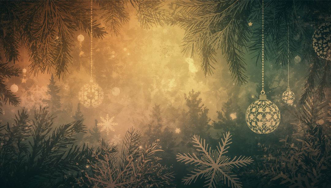 Elegant Holiday Background with Gold Bauble and Pine Branches