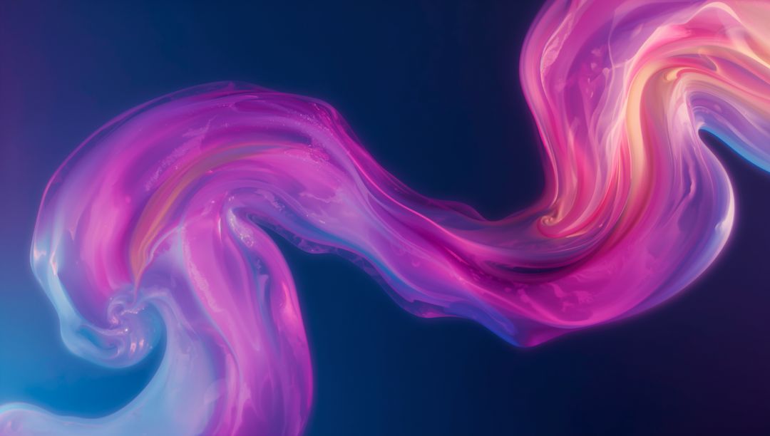 Iridescent Magenta-Teal Fluid Ribbon Abstract Background Glossy Luminous Swirling Motion