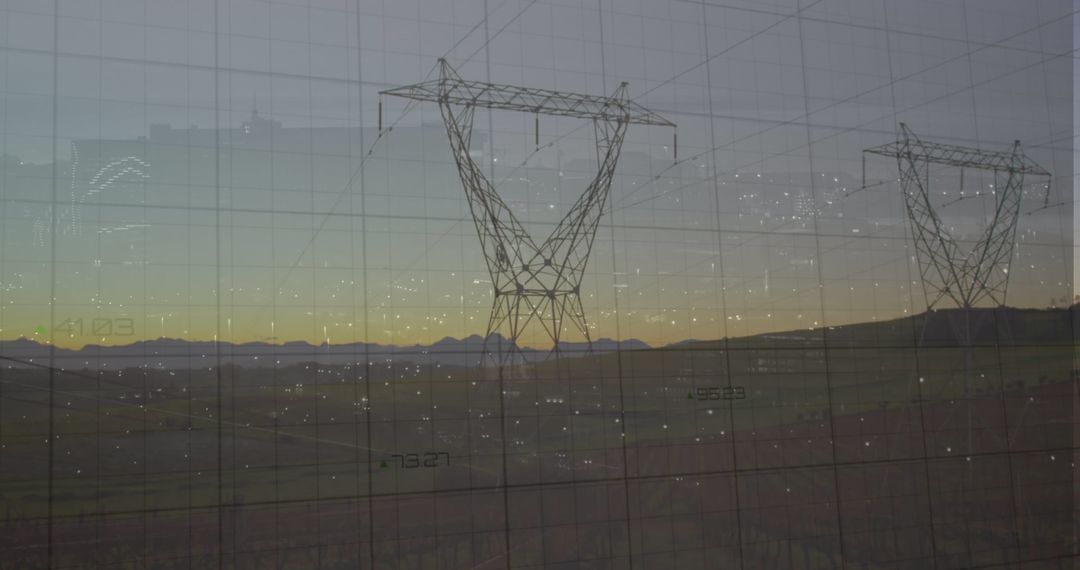 Composite of Electricity Pylons with Network Data Visualization