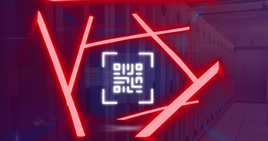 Neon QR Code Scanner in Modern Data Center