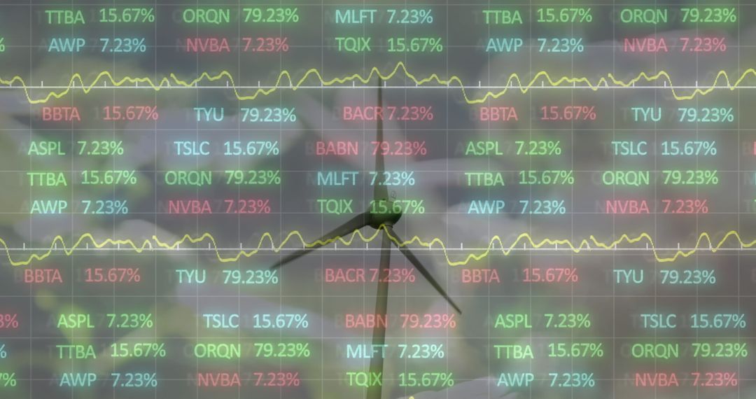 Windmill and Stock Market Data Overlay for Renewable Energy Concept
