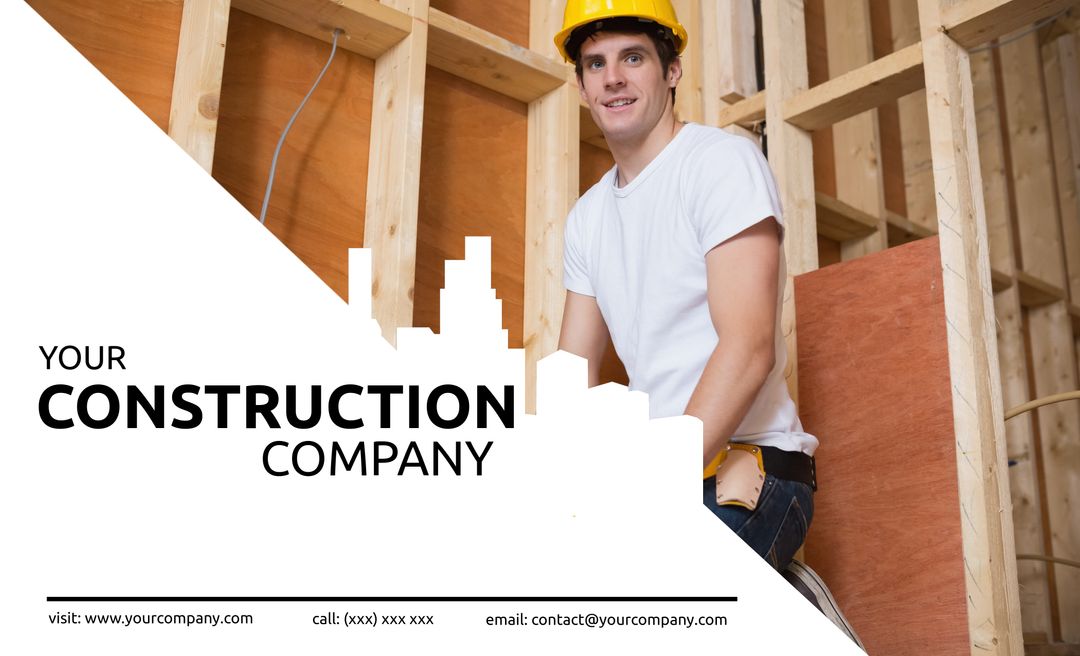 Construction Company Promotion with Smiling Worker in Hard Hat - Download Free Stock Templates Pikwizard.com