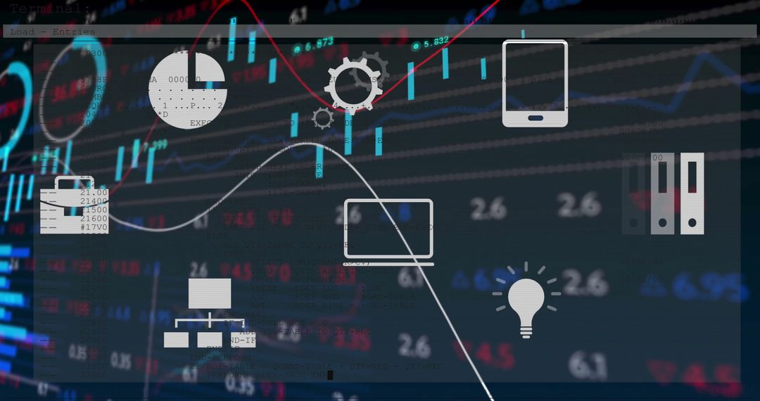 Digital Interface with Financial Data and Tech Icons