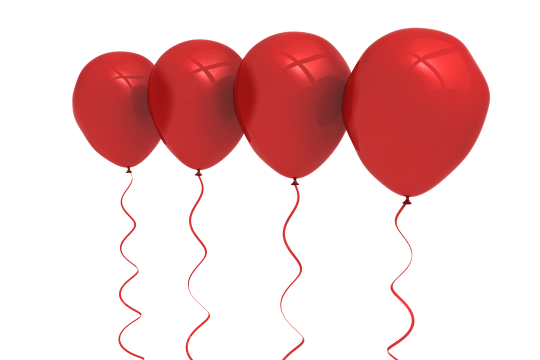 Four Red Balloons on Transparent Background for Celebrations
