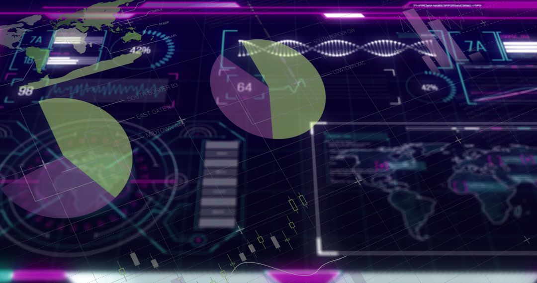 Futuristic Data Visualization Dashboard with World Map and Charts