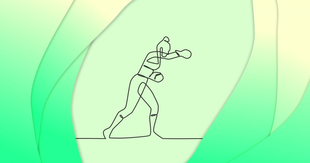 Abstract Outline of Female Boxer on Green Background