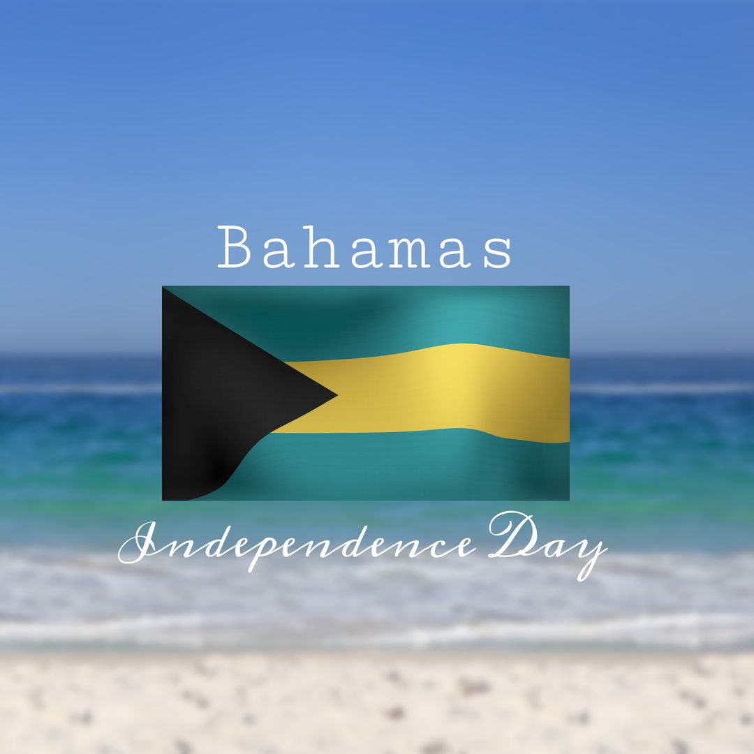 Bahamas Independence Day Celebration at Beach with National Flag