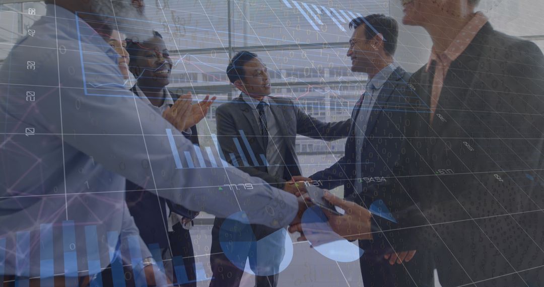 Unified Business Team Shaking Hands Amidst Digital Data Concept