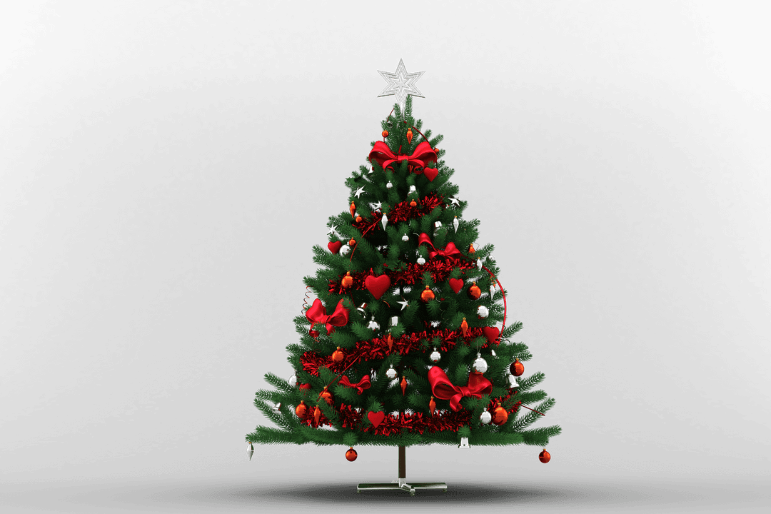 Beautiful Decorated Christmas Tree on Transparent Background