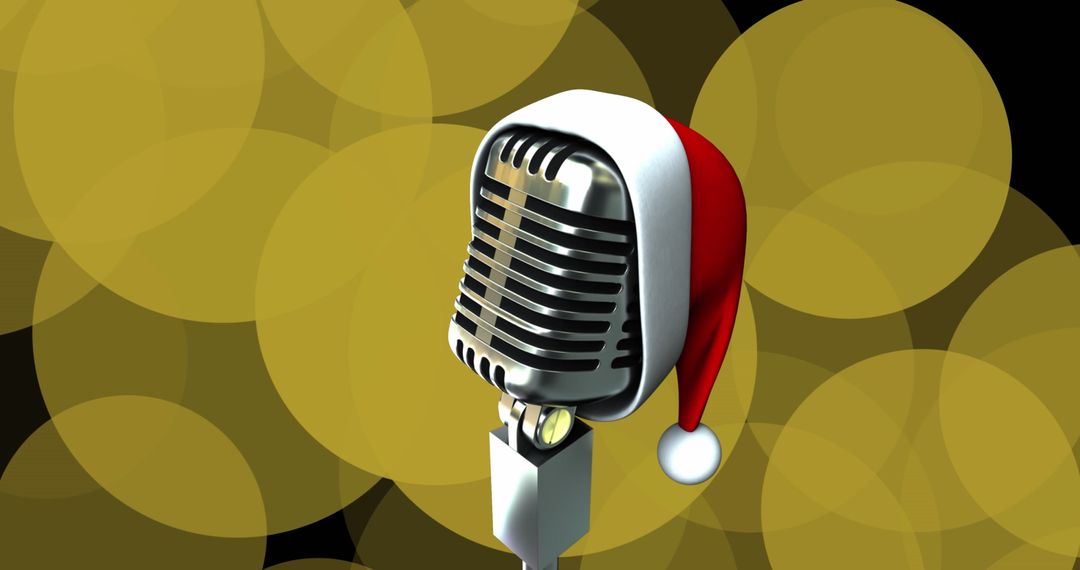 Retro Microphone with Santa Hat on Festive Stage