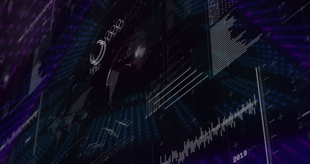 Futuristic Data Visualization with Holographic Globe and Numeric Overlays