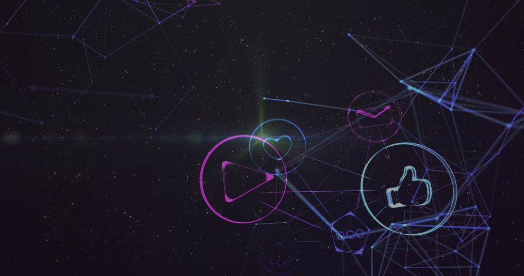 Futuristic Digital Icons Floating in Abstract Network