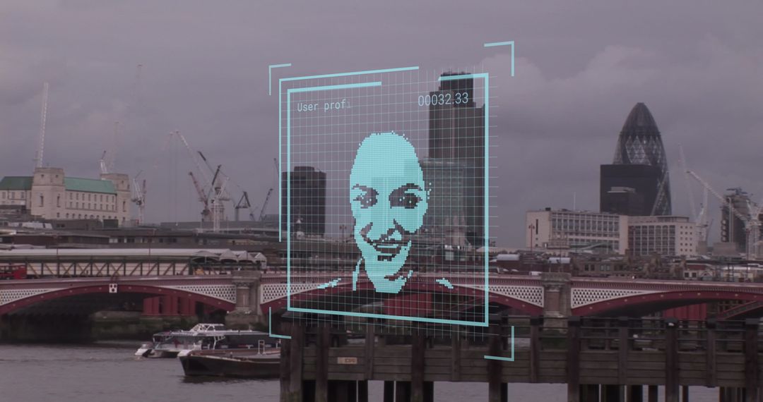 Biometric Data Interface Overlooking London Skyline - Free Images, Stock Photos and Pictures on Pikwizard.com