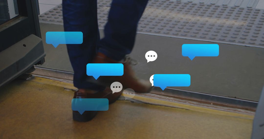 Urban Commuter with Chat Bubbles Representing Modern Connectivity
