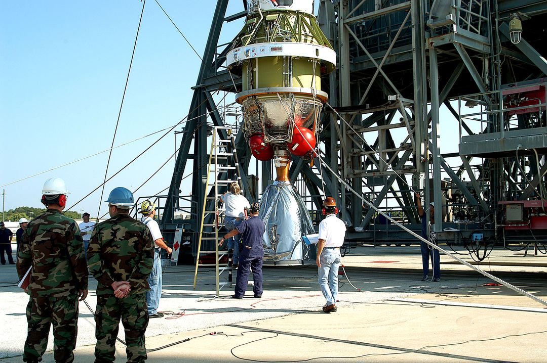 Technicians Preparing Delta II Rocket Stage at Kennedy Space Center - Free Images, Stock Photos and Pictures on Pikwizard.com