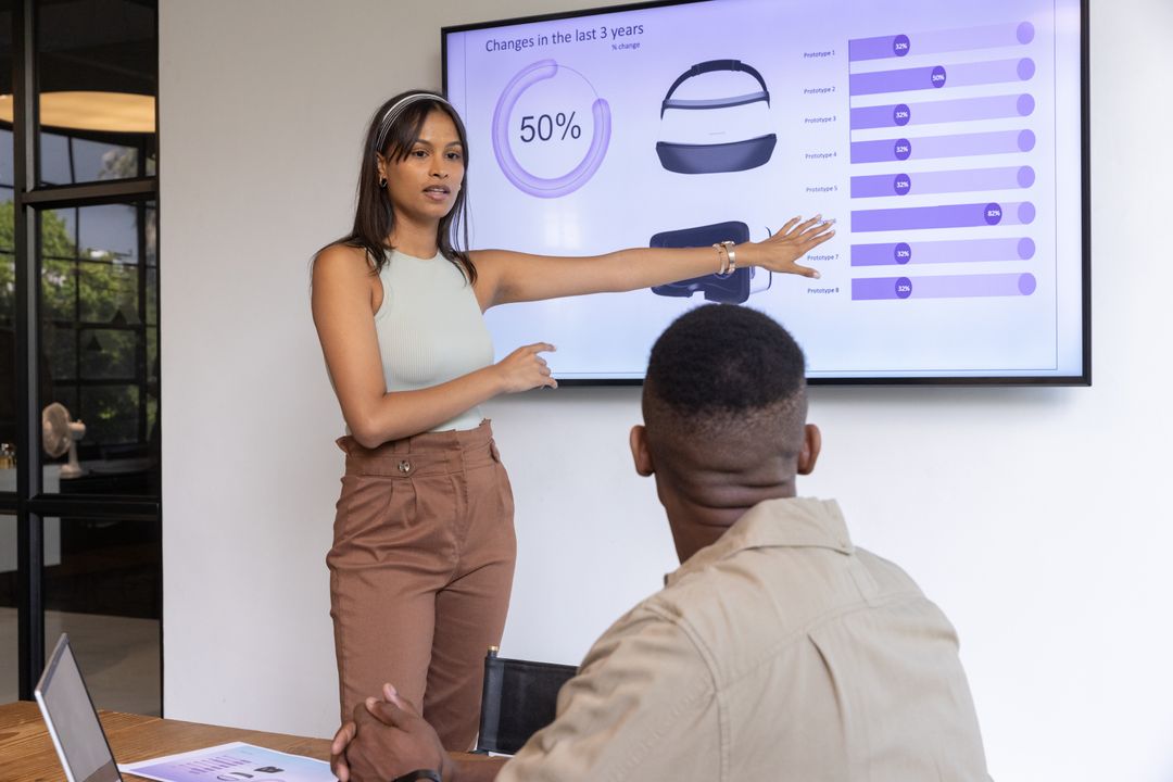 Businesswoman Presenting Data and Charts During Meeting