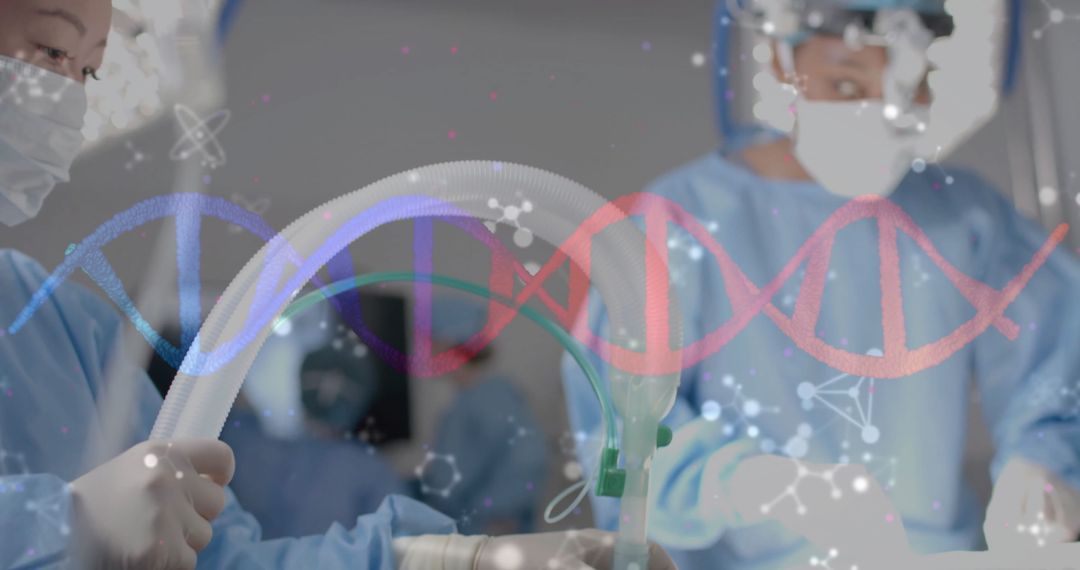Surgeons Performing Operation with DNA Overlay Art