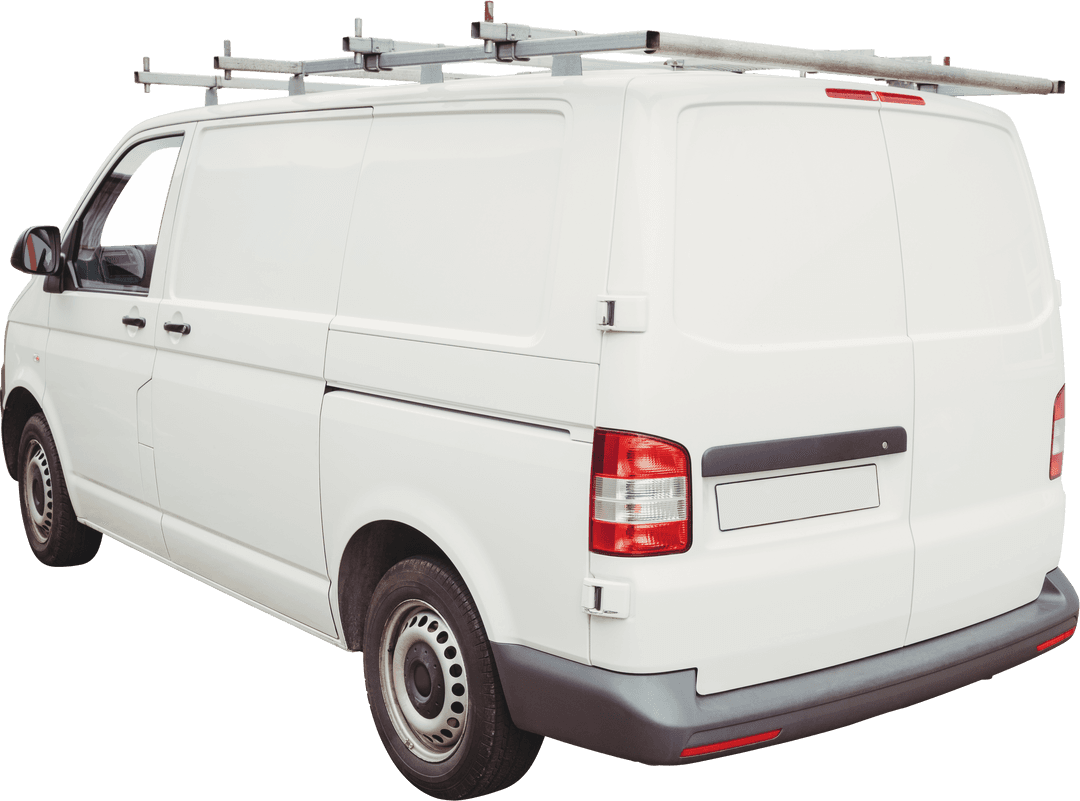 White Van on Transparent Background with Ladder Roof Rack