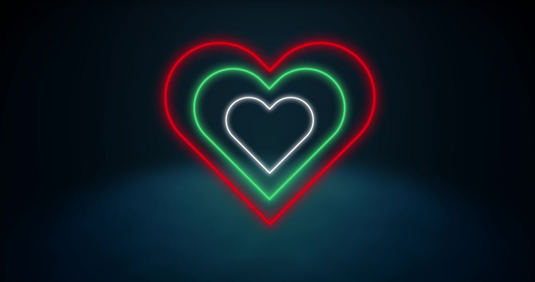 Flashing Neon Hearts on Dark Background