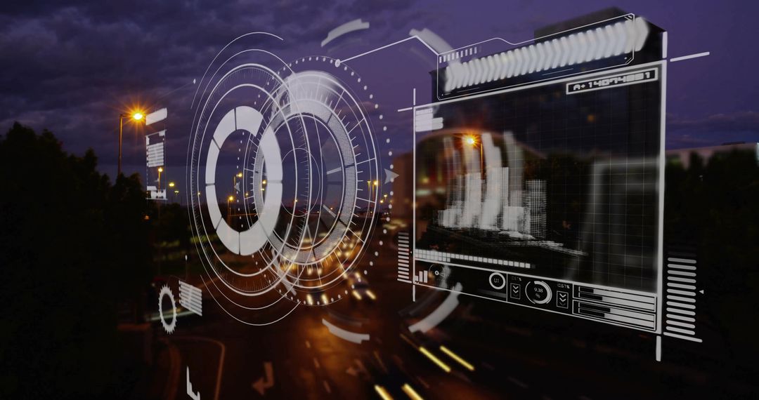 Futuristic Holographic Interface Over City Road at Dusk