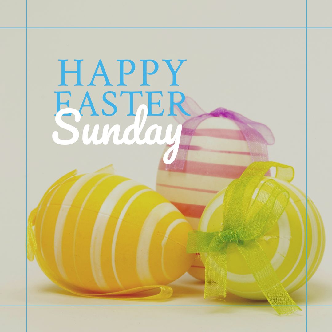 Happy Easter Sunday Greeting with Colorful Striped Eggs on White Background - Download Free Stock Templates Pikwizard.com