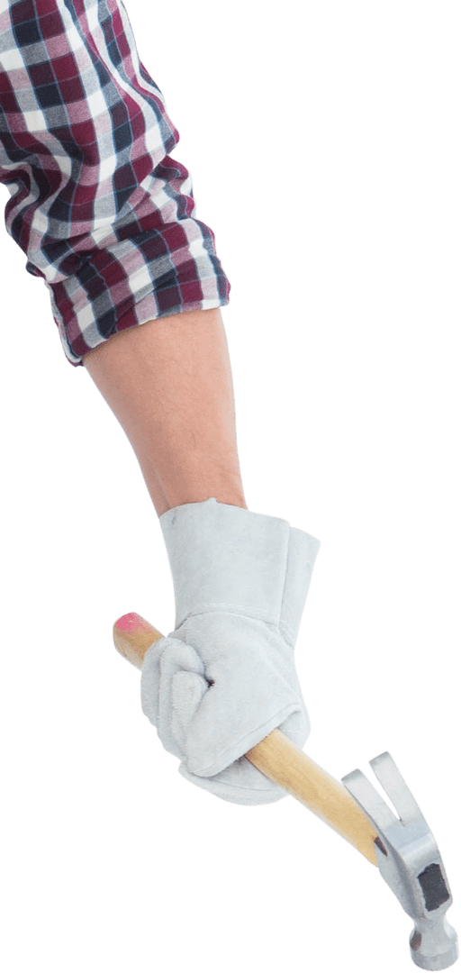 Transparent Arm Holding Hammer with Work Glove Detailed View