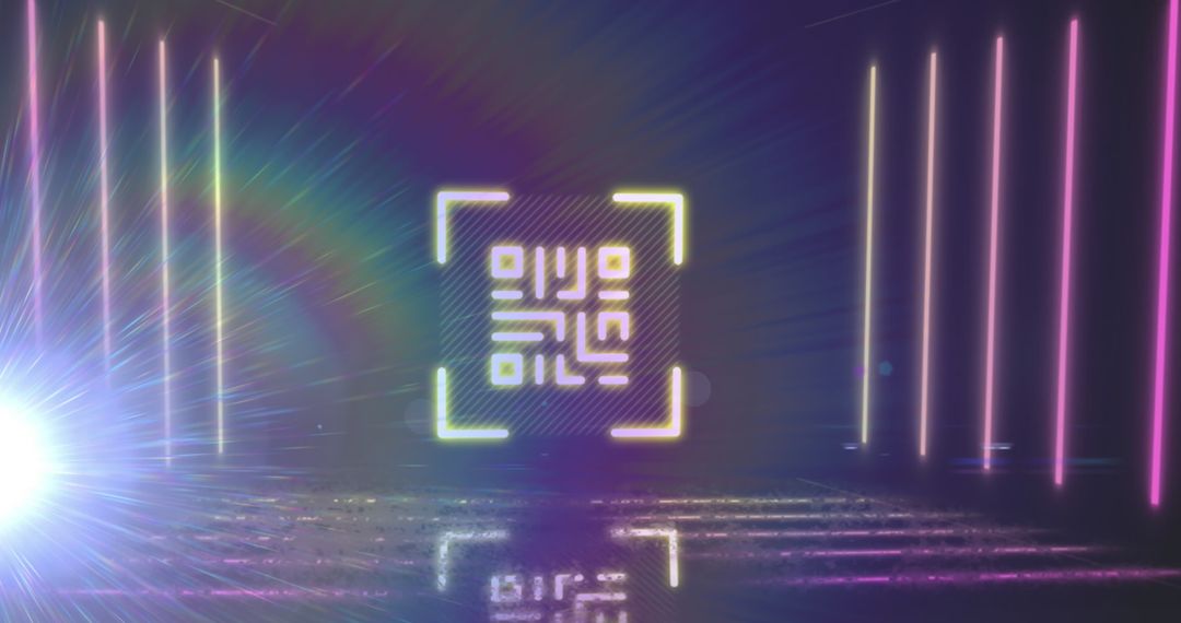 Futuristic QR Code with Vivid Light Trails