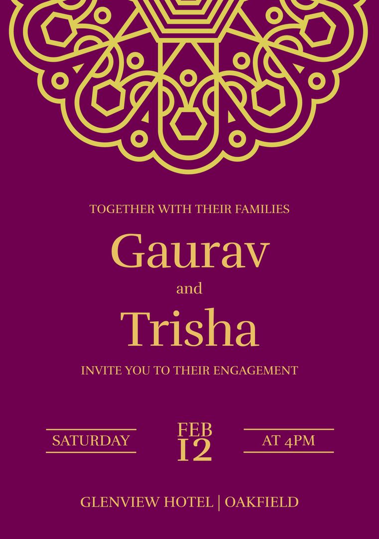 Elegant Gold and Purple Engagement Invitation with Intricate Design - Download Free Stock Templates Pikwizard.com