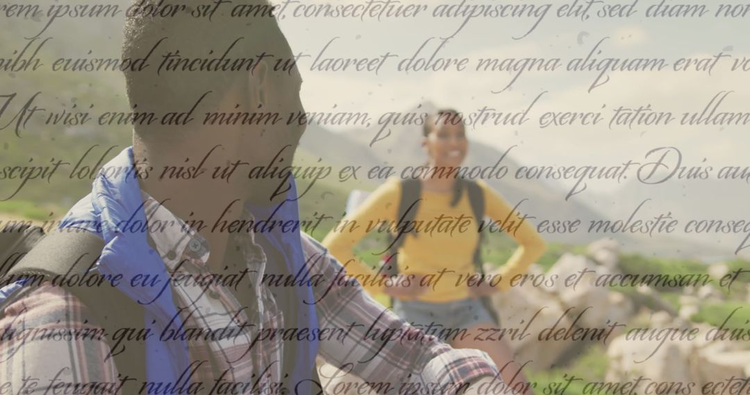 Diverse Couple Hiking with Independence Weekend Theme