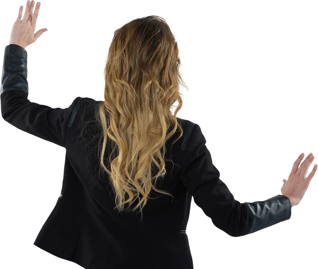 Transparent Businesswoman Gesturing Towards Digital Space
