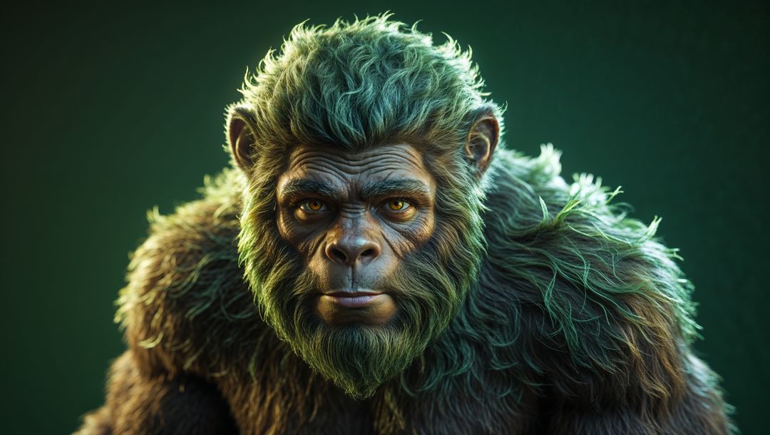 Majestic Ape-Like Humanoid with Detailed Fur and Intense Gaze