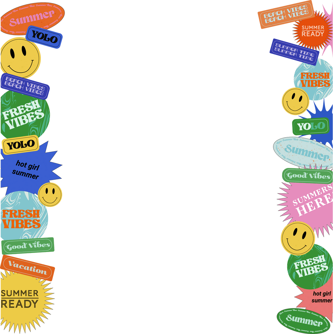 Transparent Digital Collage of Colorful Summer Stickers