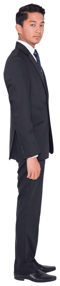 Transparent Side View of Businessman in Formal Suit Standing