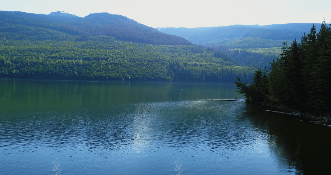 Transparent Reflection of Verdant Mountains on Calm River