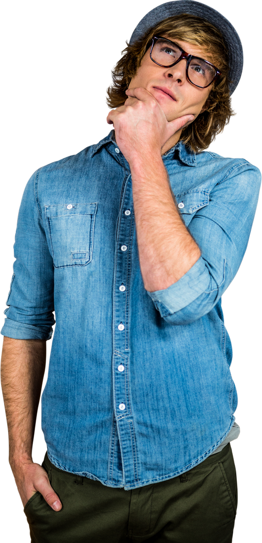 Transparent Hipster Man in Denim Shirt Thinking - Download Free Stock Images Pikwizard.com