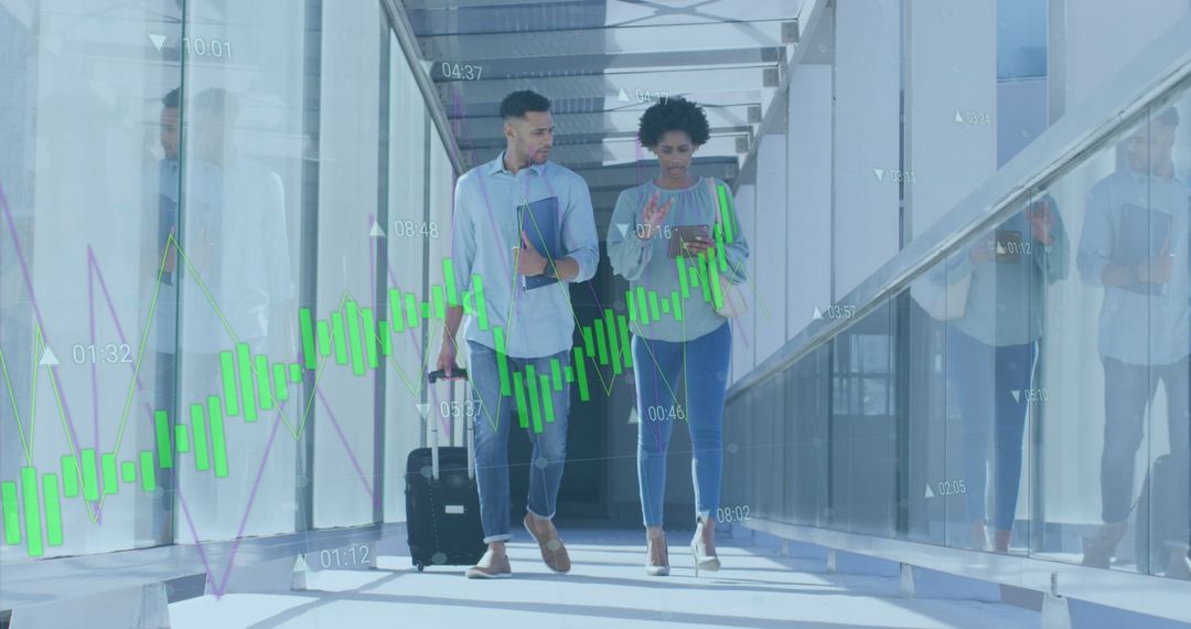 Diverse Business Professionals Analyzing Financial Data in Airport