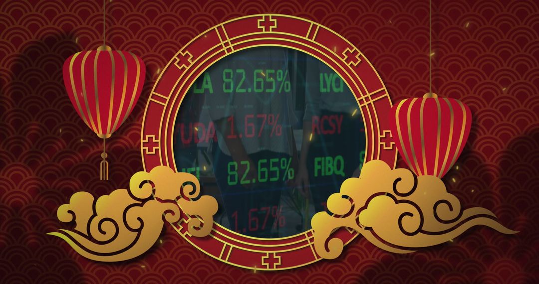 Oriental Lanterns Framing Stock Market Data Display