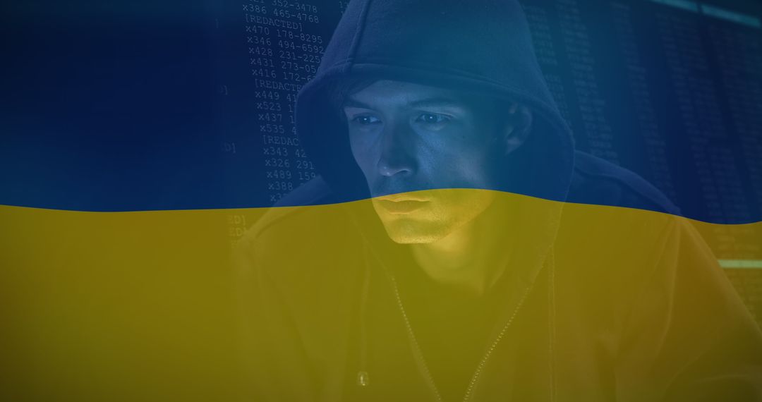 Caucasian Hacker Behind Ukrainian Flag: Cyber Warfare and Ukraine Crisis - Free Images, Stock Photos and Pictures on Pikwizard.com