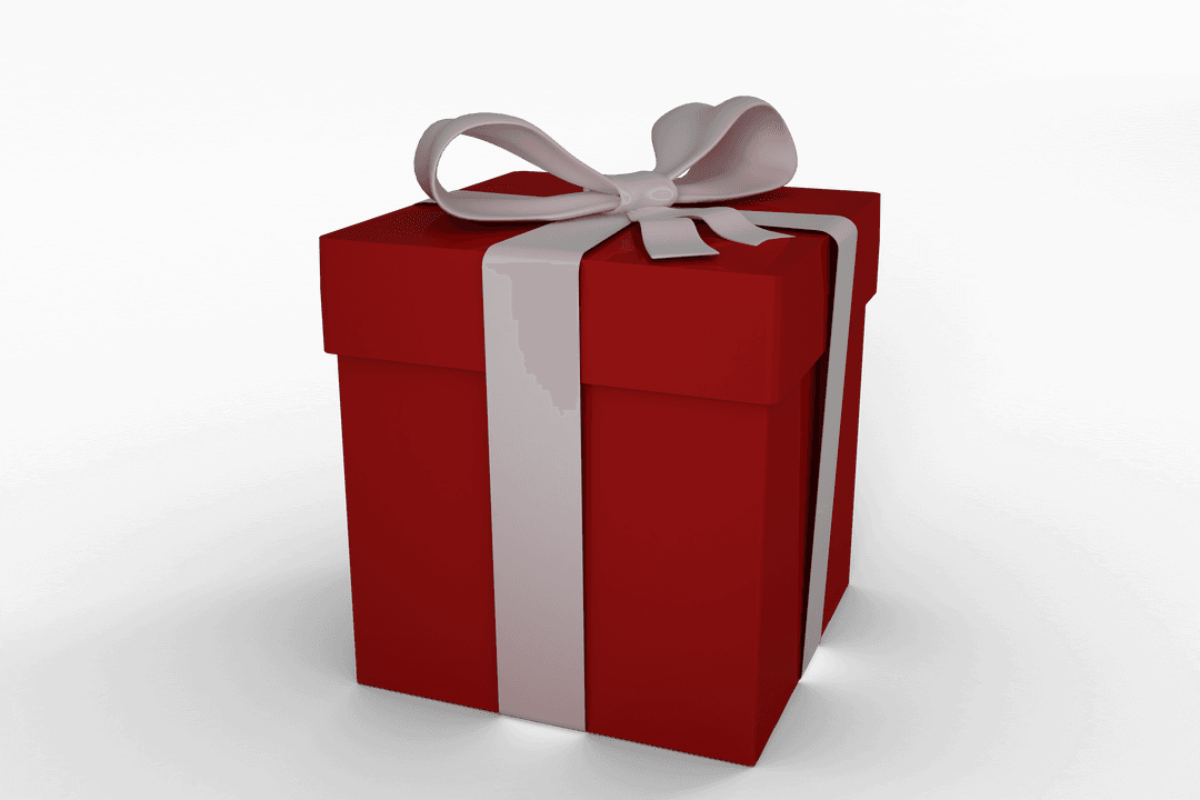 Red Gift Box with White Ribbon on Transparent Background