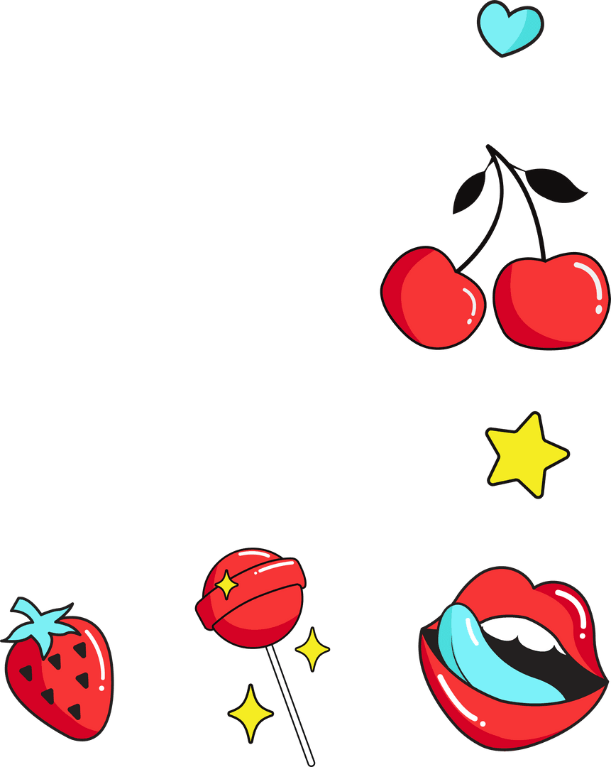 Transparent Pop-Art Icons with Berries and Symbols