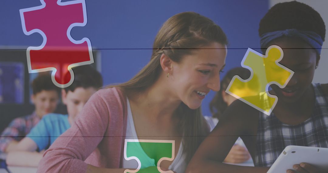 Engaged Students Collaborating in Bright Learning Environment