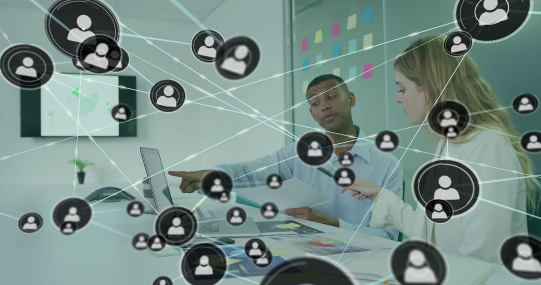 Diverse Colleagues Collaborating with Network Interface Concept