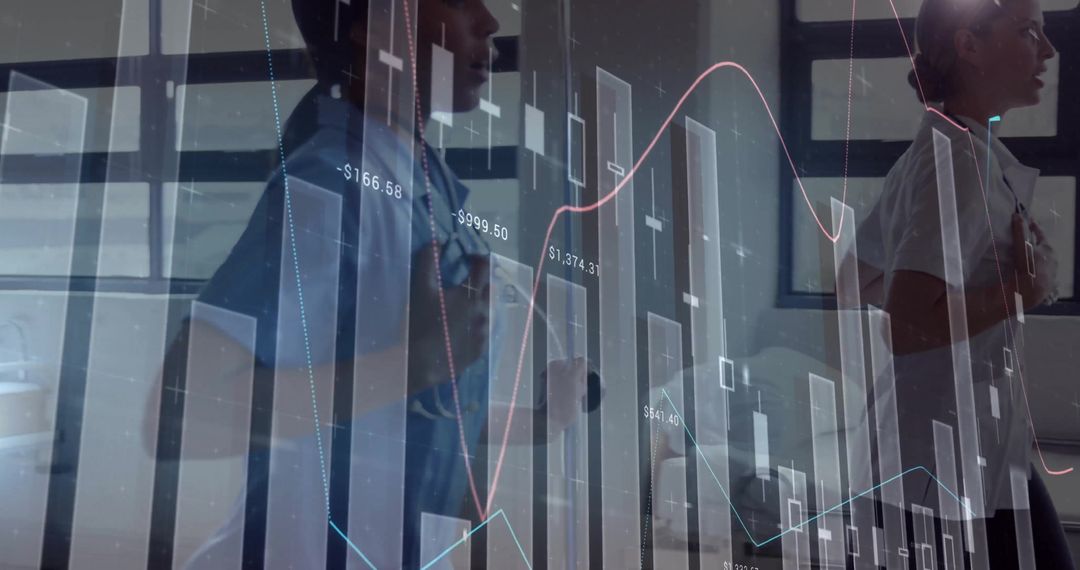 Doctors Overlaid with Digital Financial Data Charts