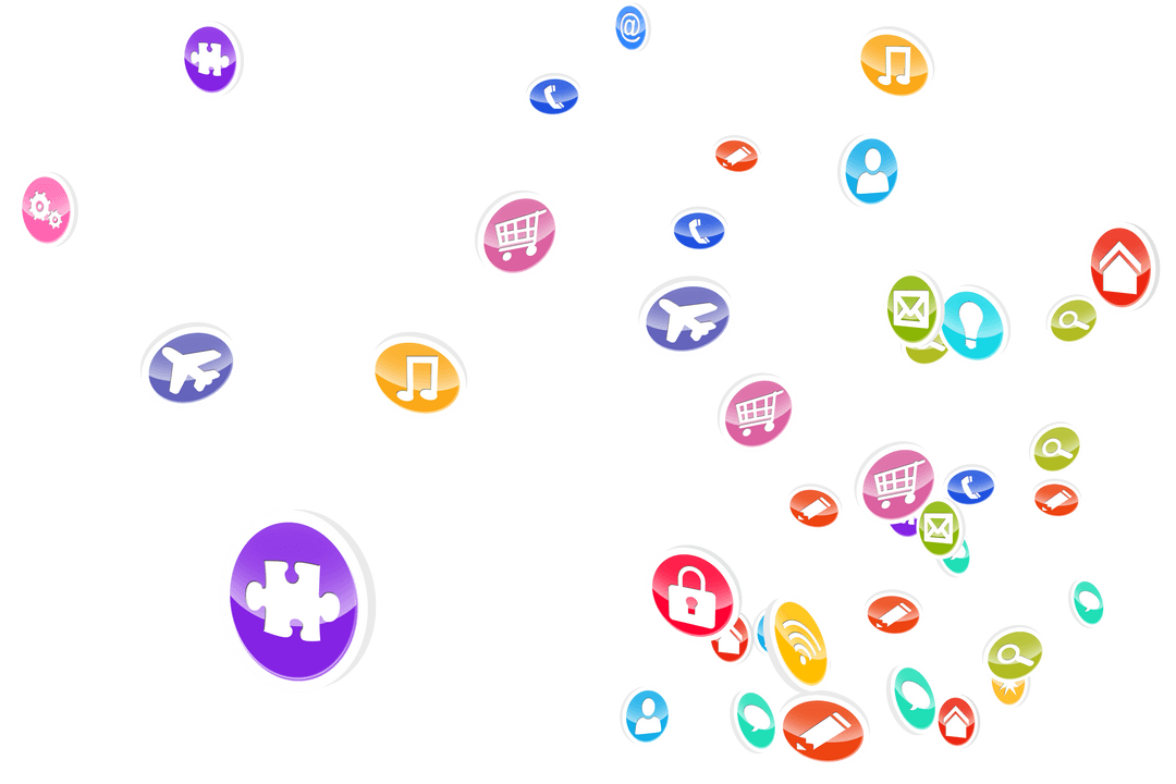 Colorful Internet Communication Icons on Transparent Background